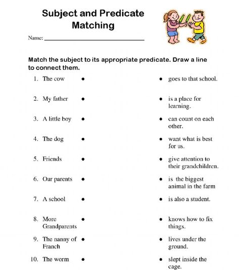 Subject Predicate Activities, Subject And Predicate Worksheet, Printable Divorce Papers, Alliteration Examples, Compound Subjects And Predicates, Simple Predicate, Subject Predicate, Match Worksheet, Compound Subject