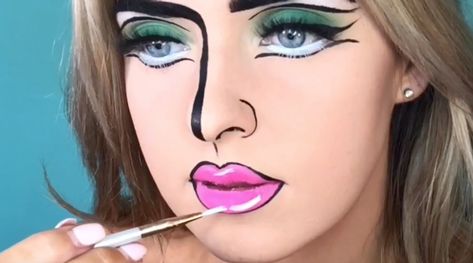 Comic Makeup Pop Art, Comics Makeup Pop Art, Pop Art Makeup Tutorial, Comic Book Makeup, Comic Makeup, Pop Art Costume, Comic Book Costumes, Comic Book Pop Art, Black Face Paint