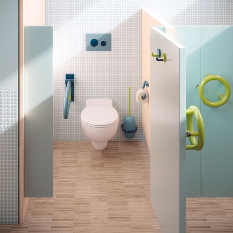 ICONIC – be iconic. be colourful. Kids Toilet, Pet Clinic, Kindergarten Class, Toilet Design, Kids Interior, Bathroom Kids, Kids Club, School Design, Kindergarten