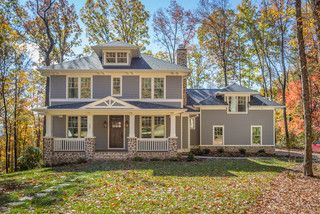 Matt Harbison American Four Square House, Farmhouse Addition, Four Square Homes, Square House Plans, American Foursquare, Square House, Garage Addition, Gray House, Farmhouse Remodel