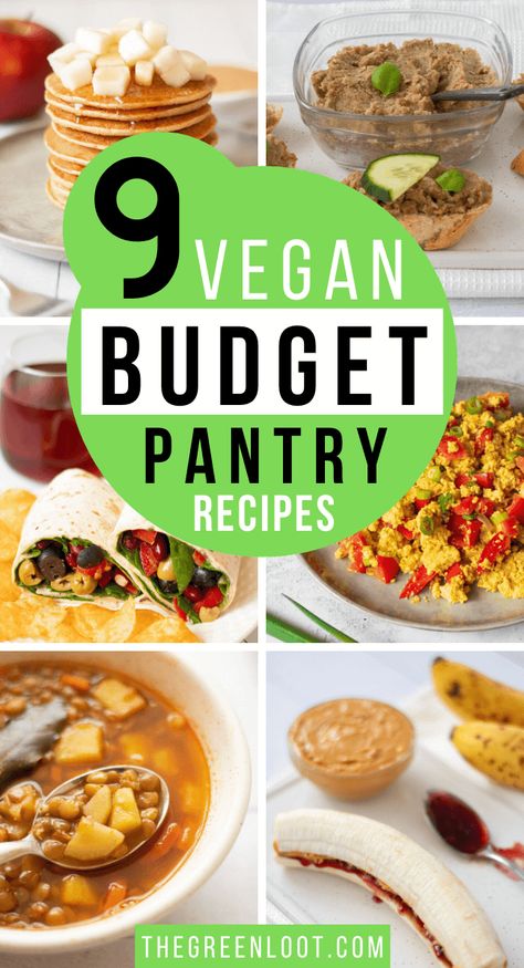 These Budget Vegan PANTRY Recipes use cheap and common ingredients that you usually have in your cupboards. Save money but eat healthy with these meals! | The Green Loot #vegan #veganrecipes Vegan Budget Meals, Frugal Pantry, Vegan Budget, Budget Vegan, Cheap Vegan Meals, Pantry Recipes, Cheap Vegan, Vegan Pantry, Salads Recipes