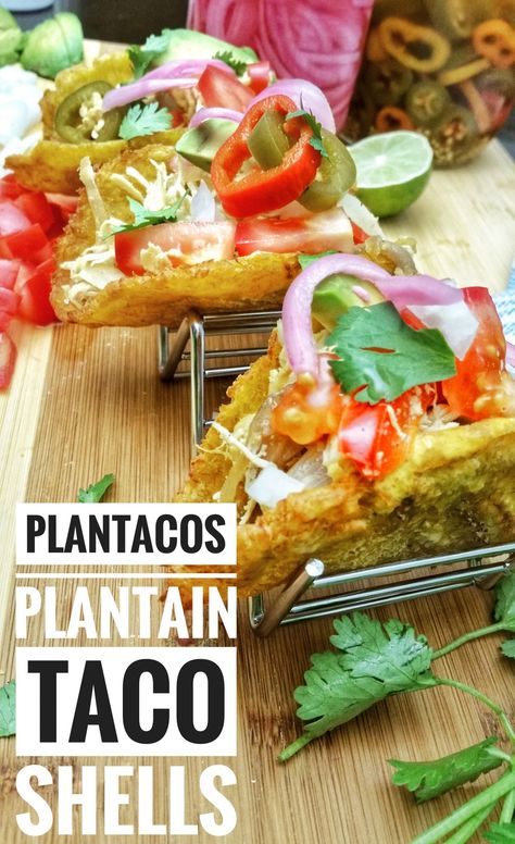 Plantain Tostones, Taco Shell Recipe, Green Plantains, Plantain Recipes, Atlanta Food, Boricua Recipes, Taco Shells, Vegan Drinks, Crunchy Snack