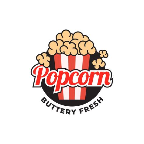 Popcorn logo, label, symbol or sign isolated on white background. Vector illustration of snack for your design. Popcorn Logo, Popcorn Brands, Logo Banners, Logo Label, Marketing Design, Custom Illustration, Custom Branding, Custom Packaging, Background Banner