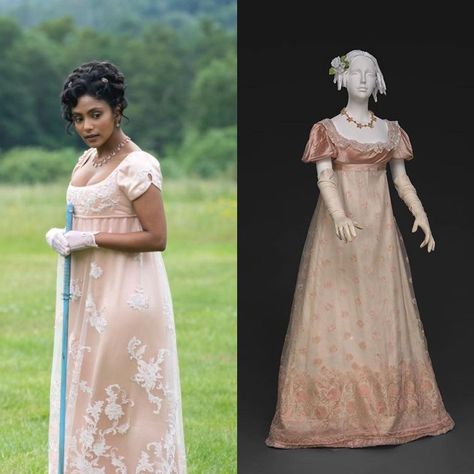 Charlotta on Instagram: “🔹Bridgerton🔹 In Bridgerton Edwina Sharma wears a lot delicate bany pink gowns. During the pall-mall game Edwina wears this pink dress that…” Bridgerton Edwina Dress, Edwina Sharma Dresses, Brigerton Dress, Brigerton Gown, Solid Colour Dress, White Regency Dress, Edwina Sharma, Bridgerton Fashion, Hijab Pink