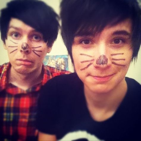 Cute Dan And Phil with Cat Whiskers!! 😍😍 British Youtubers, Dan And Phill, Daniel Howell, Phil 3, Cat Whiskers, Phil Lester, Dan Howell, Amazingphil, Dan And Phil