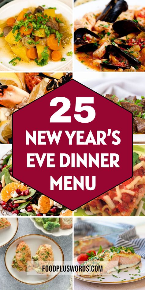 Looking for delicious meal ideas to ring in the New Year at home? Elevate your NYE dinner party with these festive recipes. From appetizers to decadent desserts, there’s something for everyone to enjoy on your special holiday table. Impress your guests with easy and tasty dishes that will make your celebration unforgettable.  | Easy New Years Eve Dinner Ideas | Dinner New Years Eve | new year’s eve dinner menu ideas | New Years Eve Menu Ideas | African American New Years Dinner, New Year’s Eve Easy Dinners, Nye Dishes Dinners, Menu For New Years Eve, Nye Meals At Home, Nye Meal For Two, Nye Menu Ideas For Two, New Year's Eve Dinners, Nye Dinner Menu Ideas