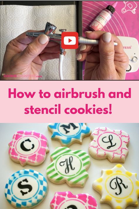 Airbrush Royal Icing Cookies, Air Brush Cookies Royal Icing, Airbrush Cookies Tutorials, Airbrush Cakes Beginner, How To Airbrush Cookies, Air Brushing Cookies, Airbrushed Cookies Decorated, Air Brushed Cookies, Air Brush Cookies