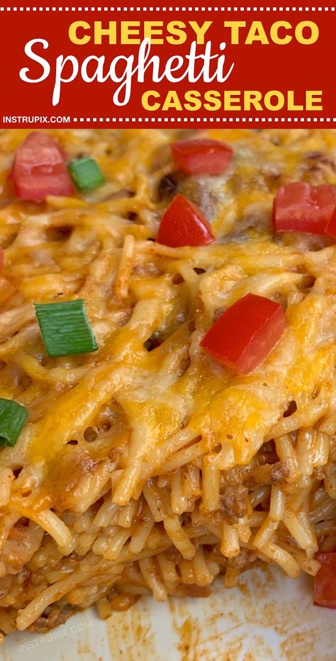 Taco Spaghetti Casserole, Spaghetti Cheese, Beef Spaghetti, Cheap Ingredients, Mexican Spaghetti, Cheesy Spaghetti, Taco Spaghetti, Chili Beans, Super Easy Dinner