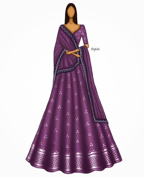 Traditional Dress Sketch Illustrations, Fashion Illustration Sketches Dresses Design Inspirational, Bridal Wear Illustration Sketch, Digital Fashion Illustration Sketches, Traditional Dress Illustration, Traditional Fashion Illustration, Indian Fashion Illustration, Croquis Fashion Illustration, Gathers Dress