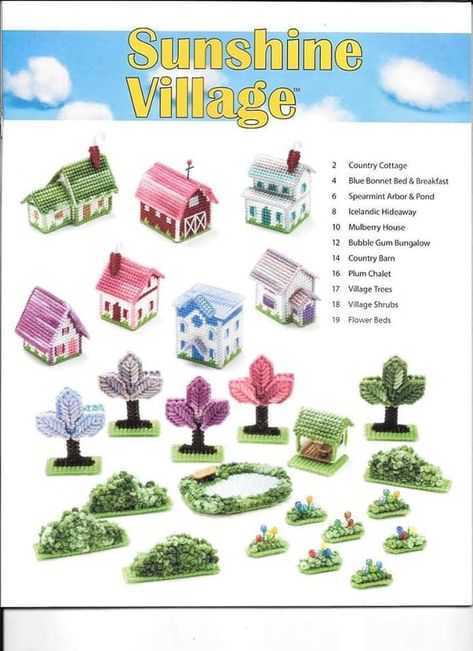 Easter Village, Sunshine Village, Biscornu Cross Stitch, Cross Stitch House, Plastic Canvas Ornaments, Plastic Canvas Christmas, Cross Stitch Needles, Diy Presents, Plastic Crafts