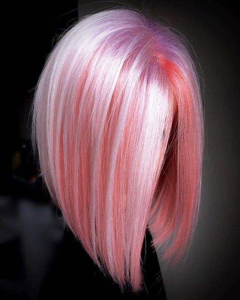 Fashion Nubile on Instagram: “Pink Flower 🌸 Nope or Dope? 👇 @fashion_nubile . . . . . . . . . . . . . . . . . . .  By @rossmichaelssalon Day Glow Bob 🌸🤍⭐️ One Of Our…” Peekaboo Hair Color With Undercut, Bob Pendek, Exotic Hair, Platinum Hair Color, Platinum Blonde Hair Color, Shot Hair, Bold Hair Color, Pastel Pink Hair, Stylish Short Haircuts