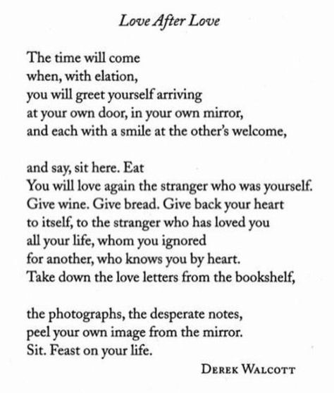 Love After Love Poem, Best Literary Quotes, Love After Love, Derek Walcott, Words Love, Book Of Poems, Love Poem, Short Words, Poetry Words