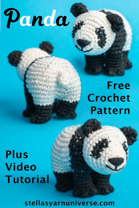 Amigurumi Panda Free Crochet Pattern - Stella's Yarn Universe Panda Crochet Pattern, Amigurumi Panda, Easy Crochet Animals, Crochet Teddy Bear Pattern, Crochet Panda, Panda Bears, Crochet Animals Free Patterns, Crochet Teddy Bear, Crochet Amigurumi Free