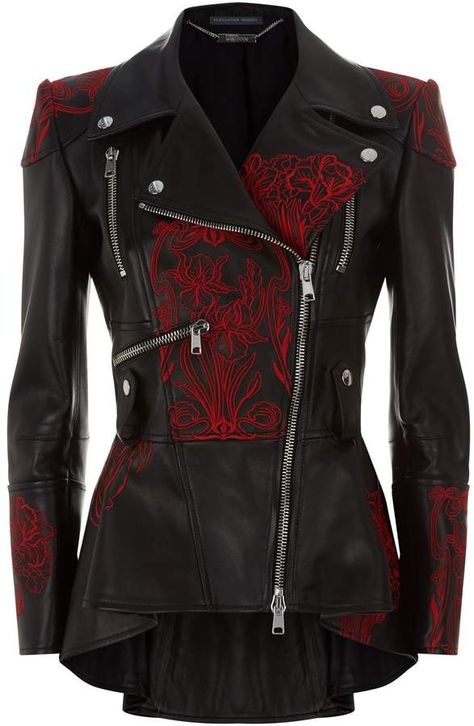 Leather Jacket Fantasy Outfit, Steampunk Leather Jacket, Vampire Leather Jacket, Queen Of Hearts Leather Jacket, Embroidery On Leather Jacket, Gothic Leather Jacket, Fantasy Leather Jacket, Alexander Mcqueen Leather Jacket, Black And Red Leather Jacket