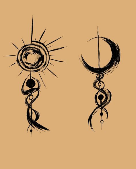 Nordic Sun And Moon Tattoo, Moon Symbols Tattoo, Moon Sun Back Tattoo, Sun Moon Tattoo Aesthetic, Around The Socket Shoulder Tattoo, Pagan Sun Tattoo, Sun And Moon Ink Drawing, Sun Symbol Aesthetic, The Sun The Moon Tattoo