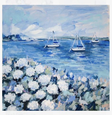 Carefree Lifestyle, Sailboat Racing, Nautical Wallpaper, White Hydrangeas, Blue Hydrangeas, Hydrangea Not Blooming, Sandy Shores, Nautical Art, Watercolor Wallpaper