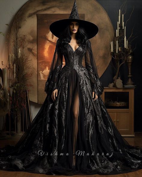 Surrealism Wedding, Vishma Maharaj, Maleficent Halloween Costume, Witch Lovers, Villain Dresses, Goth Disney Princesses, Fashion Collection Inspiration, Witch Pictures, Halloween Ball