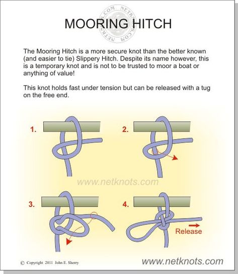 Although a more secure knot than the Slippery Hitch, this knot is only a temporary knot. Quick Release Knot, Monkey Knot, How To Tie A Knot, Sailing Knots, 1000 Lifehacks, Camping Knots, Survival Knots, Knots Guide, Nautical Knots