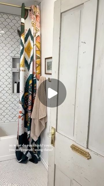 How High To Hang Shower Curtain, Shower Curtain Hung High, Hang Shower Curtain From Ceiling, Curtain Shower Curtains, Hang Shower Curtain High, Tall Shower Curtain Ideas, Ceiling Mounted Shower Curtain, Floor To Ceiling Shower Curtain, Ceiling Mount Shower Curtain Rod