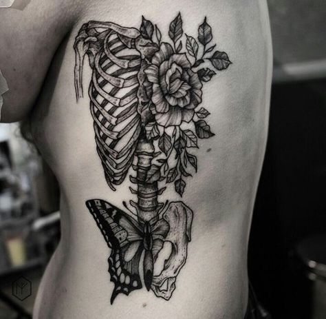 Anatomical Ribcage Tattoo, Flower And Bones Tattoo, Floral Nurse Tattoo, Floral Skeleton Tattoos For Women, Half Rib Cage Half Flowers, Skeleton Flower Tattoo Rib Cage, Skeletal Tattoo, Skeleton Tattoos For Women, Nursing Tattoos For Women