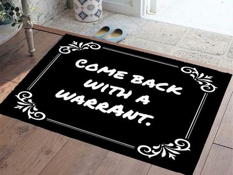 Come Back With A Warrant, Spooky Haunted House, Room Decor Unique, Doormat Funny, Floor Door, Funny Doormats, Woven Throw Blanket, Bedding Pillows, Home Decor Aesthetic