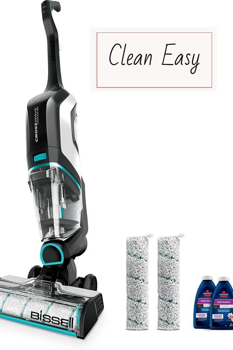 VACUUM & WASH AT THE SAME TIME. Combine floor cleaning chores with cordless freedom. IMPROVED EDGE CLEANING. Easily pick up pet hair that gathers along baseboards and in corners of your home. SELF-CLEANING CYCLE. Maintain your machine's cleaning performance. MULTI-SURFACE CLEANING. Safe and effective for use on tile, sealed wood floors, laminate, linoleum, rubber floor mats, pressed wood floors, and more. It even refreshes area rugs. Bissell Crosswave, Cleaning Wood Floors, Wet Dry Vacuum Cleaner, Vacuum Filter, Rubber Floor Mats, Wet Dry Vacuum, Dirty Water, Cleaning Appliances, Rubber Flooring