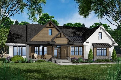 Single-Story 4-Bedroom Transitional Farmhouse with Private Master Suite Porch (Floor Plan) Transitional House Plans, Transitional Farmhouse, Porch Plans, In-law Apartment, Maple Ridge, Open Living, Farmhouse Style House Plans, House Construction, Construction Plan