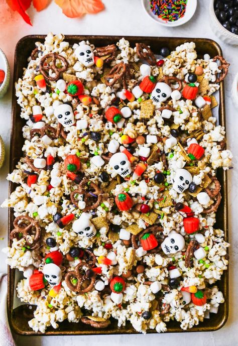 Spooky Punch, Halloween Trail Mix, Witch Finger Cookies, Marshmallow Popcorn, Monster Munch, Finger Cookies, Pumpkin Candy Corn, Popcorn Snacks, Halloween Sprinkles