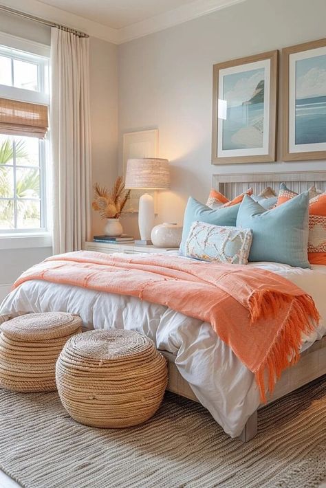 29 Coastal Room Decor Ideas for a Refreshing Makeover Coral Beach Bedroom, Pastel Boho Bedroom, Beach Bedroom Ideas Coastal Style, Victorian Living Room Decor, Mint Green Room, Green Room Design, Coastal Room Decor, Bright Bedroom, Victorian Living Room