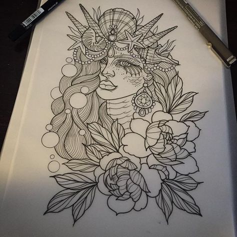 Part of a sleeve for this weekend. 4 ladies representing the 4 seasons, this is Summer. Tattoo Leg Sleeve, Mermaid Sleeve Tattoos, Meaning Tattoos, The 4 Seasons, Female Tattoos, Girls With Sleeve Tattoos, Tattoo Leg, Tattoos For Women Half Sleeve, Mermaid Drawings