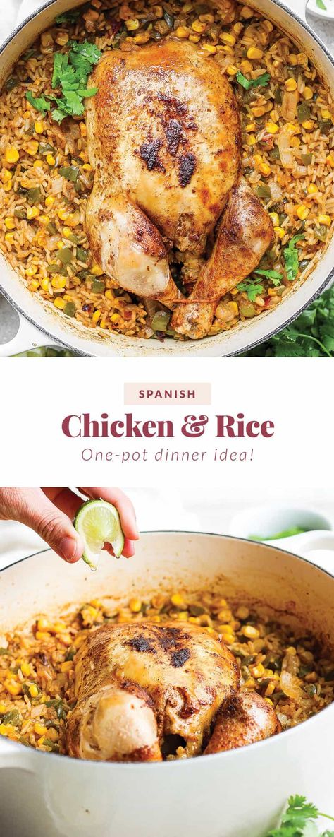 One Pot Whole Chicken, Whole Chicken With Rice In Oven, Whole Roast Chicken And Rice, Whole Chicken One Pot Meals, Whole Chicken And Rice Recipes, Dutch Oven Whole Chicken, Whole Chicken Recipes Oven, Baked Whole Chicken Recipes, Oven Roasted Whole Chicken