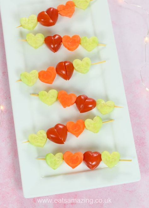 Healthy Party Food For Kids, Valentines Healthy Snacks, Party Food For Kids, Vegetable Kebabs, Healthy Valentines, Vegetable Skewers, Healthy Party Food, Kids Vegetables, Easy Vegetable