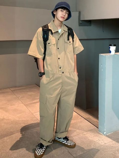 Super good! I would buy again the fabric rich and good 90 Mens Fashion, Cargo Pants Vintage, Loose Cargo Pants, Khaki Jumpsuit, Preppy Tops, Overalls Fashion, Solid Color Jumpsuits, Casual Pants Style, Male Clothing