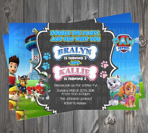 Hey, I found this really awesome Etsy listing at https://www.etsy.com/listing/268752133/paw-patrol-double-birthday-invitation Paw Patrol Invitation, Sibling Birthday Parties, Paw Patrol Birthday Party, Patrol Party, Paw Patrol Party, Fourth Birthday, Paw Patrol Birthday, Custom Invitations, 4th Birthday