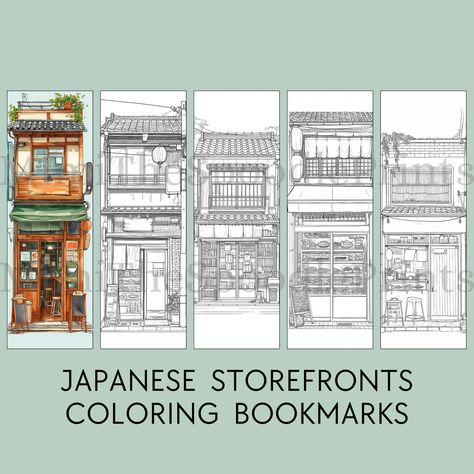 Japanese Storefronts Coloring Bookmarks Printable, For Adults, Japanese Bookmark, Sketch Coloring, Reading Nook Decor, Digital Bookmark Bookmark Sketch, Japanese Bookmark, Printable Coloring Bookmarks, Reading Nook Decor, Digital Bookmark, Nook Decor, Urban Sketch, Coloring Bookmarks, Reading Adventure