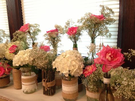 Rustic centerpieces - DiY Quinceañera Centerpieces, Rustic Centerpieces Diy, Country Graduation, Barn Wedding Centerpieces, Wedding Centerpieces Diy Rustic, Engagement Party Diy, Cheer Banquet, 17 Birthday, Diy Centerpiece