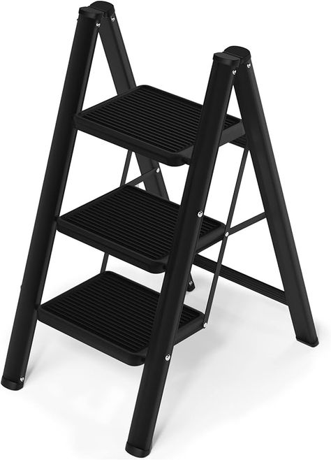 AriseWork 3 Step Ladder, Lightweight Folding Step Stool Wide Anti-Slip Metal Pedal for Household Office Portable Stepladder, No Assembly Required Black - Amazon.com Kitchen Ladder, Small Ladder, 3 Step Ladder, Folding Step Stool, Step Ladder, Step Stool, Ladder Decor, Black