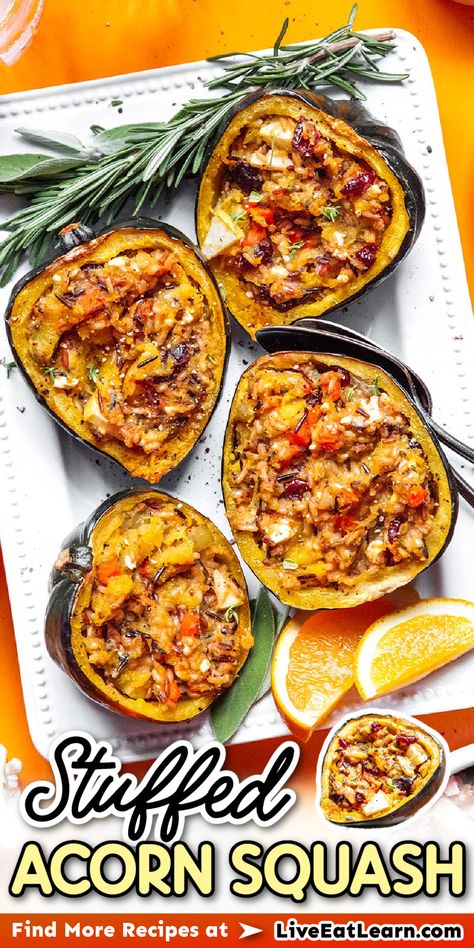 Image of the stuffed acorn squash Stuffed Squash Recipes, Acorn Squash Recipes Healthy, Stuffed Acorn Squash Vegetarian, Spaghetti Squash Recipes Vegan, Gf Dinners, Spaghetti Squash Recipes Healthy, Squash Spaghetti, Stuffed Squash, Stuffed Acorn Squash