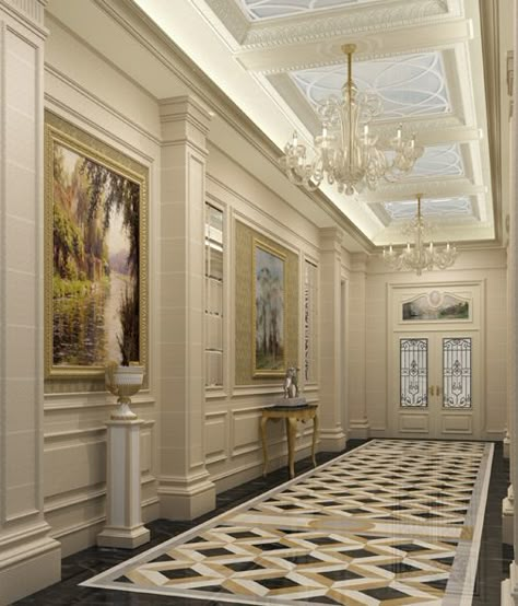 classic corridor for private villa by Osama Elsousy Classic Corridor Design, Classic Corridor, Marble Flooring Design, Twisted Games, Corridor Design, Luxury Decoration, Neoclassical Interior, Hallway Designs, Luxury House Interior Design