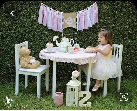 Cover keke table & chairs for main cake table. Order floral background Kids Tea Party Birthday, Children Photography Ideas, Princess Shoot, 2nd Birthday Pictures, 2nd Birthday Photos, 2nd Birthday Party For Girl, Birthday Party Photography, Second Birthday Ideas, Princess Tea Party