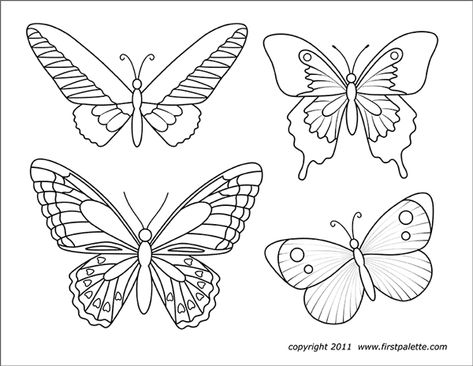 Nine free printable butterfly coloring pages that include five sets of small butterflies and four large butterflies. These butterflies are great to use for various crafts and activities. Insect Reference, Butterfly Printable Template, Printable Animal Masks, Butterfly Outline, Art Papillon, Butterfly Stencil, Butterfly Coloring, Simple Butterfly, Butterfly Template