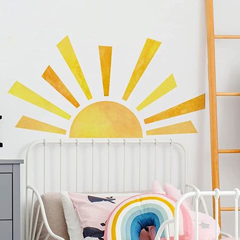 Amazon.com: 42 x 23.5 inch Boho Half Sun Wall Decals Watercolor Sun Murals Modern Wall Decals Vinyl Sun Wall Decals Removable Peel and Stick Wall Stickers for Living Room Bedroom Playroom Decor : Baby Sun Bedroom Decor, Sun Mural, Paint Magic, Baby Wall Stickers, Boho Rainbow Wall, Class 2023, Skate Ramp, Cloud Wall Decal, Half Sun