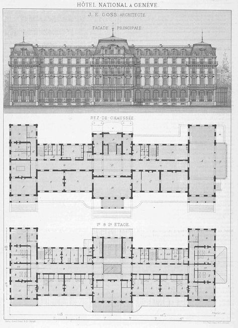 Goss- Grand Hotel National 1880 Facade Plans. (1610×2223) Palace Layout Floor Plans, Gregorian House Floor Plan, Grand Staircase Floor Plan, 20 Bedroom Mansion Floor Plan, Academy Floor Plan, City Hall Floor Plan, Hotel Floorplans, Palace Floor Plan, Palace Plan