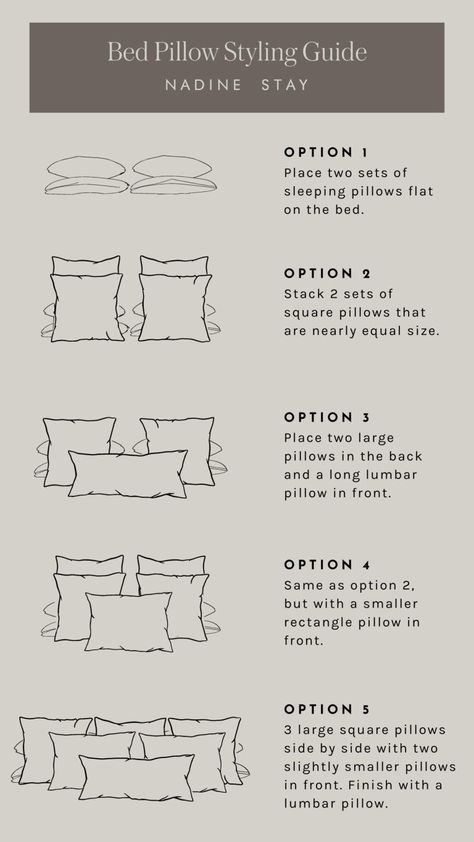 Arranging Pillows On Bed, Pillow Layout King Bed, Bedding Elements, Apt Bed, How To Make A Bed Like A Designer, Bedroom Pillows Arrangement, Cohesive Home Decor, Palette Bed, Bed Pillow Arrangement