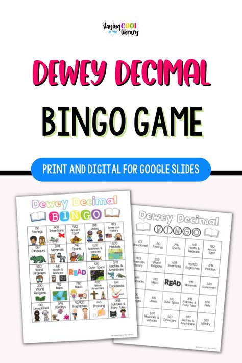 This Dewey Decimal System bingo game is a fun and engaging way to review this important library skill with your students. Librarian Ideas, Elementary Librarian, Dewey Decimal System, Library Lesson Plans, Library Games, Dewey Decimal, Picture Book Activities, Library Center, Library Media Specialist