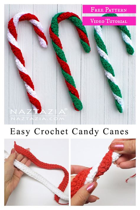 Crochet Candy Canes, Crochet Candy, Crochet Christmas Ornaments Free, Easy Candy, Crochet Ornament Patterns, Christmas Crochet Patterns Free, Ornaments Crochet, Crocheted Christmas, Candy Cane Ornament