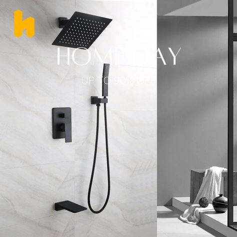 Get Homary.com now on Home Day deals！ Shop fast in here to rack up monumental savings on everything for your home. Shop our Home Day Sale to save： living room, bedroom, room ideas collection, lighting& more furnishings.😍 Rain Shower System, Brass Shower Head, Matte Black Bathroom, Contemporary Shower, Shower Fixtures, Rainfall Shower Head, Tub Spout, Black Shower, Rainfall Shower