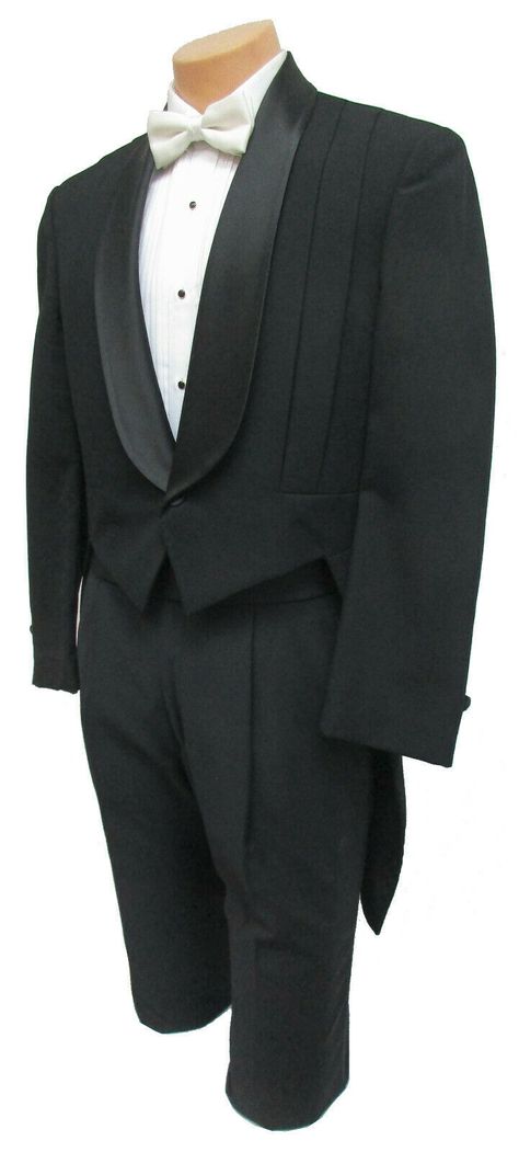 Black Michael Jordan Tuxedo Tailcoat   This listing is for a unique black tuxedo tailcoat designed by the one and only Michael Jordan!  It features satin shawl(rounded) lapels and a one button front.  This tailcoat does button closed.  There are two pleats running horizontally along the lapels.  Traditional tails in the back.  Fully lined interior.  Perfect for a formal event or even for a costume at our very low price!    This purchase is for the tai Coat Tails Mens, Tuxedo Reference, Tailcoat Mens, Tuxedo Tailcoat, Tailcoat Tuxedo, Mens Tux, Coat Tails, Groom Suits, Satin Shawl