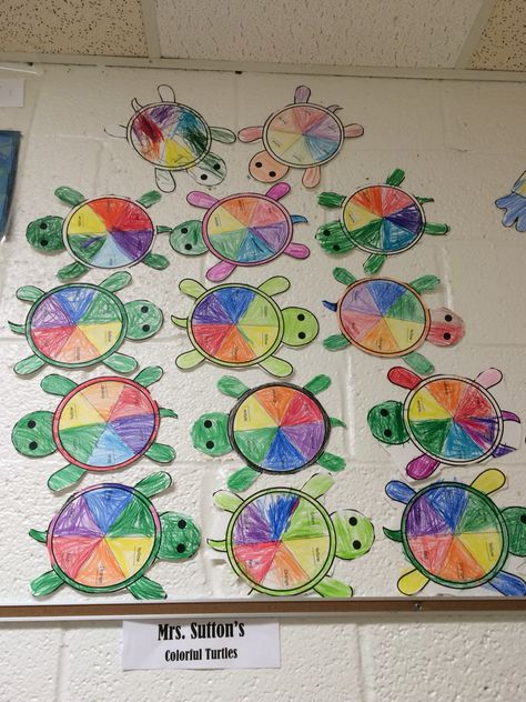 Turtle Color Wheels Color Wheel Art Projects Preschool, Color Wheel Turtle, Ocean Art Projects, Color Wheel Art Projects, Room Crafts, Color Wheel Art, Art Docent, First Grade Art, Color Wheels