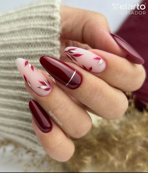 Burgundy Nail Art, Burgundy Nail Designs, Her Nails, Burgundy Nails, Floral Nails, Fancy Nails, Valentines Nails, Acrylic Nail Designs, Trendy Nails